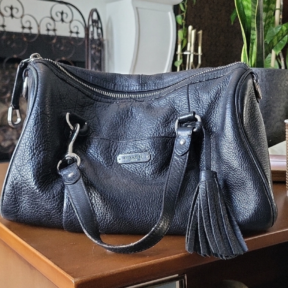 Coach Black Satchel with Tassel and Silver Accents